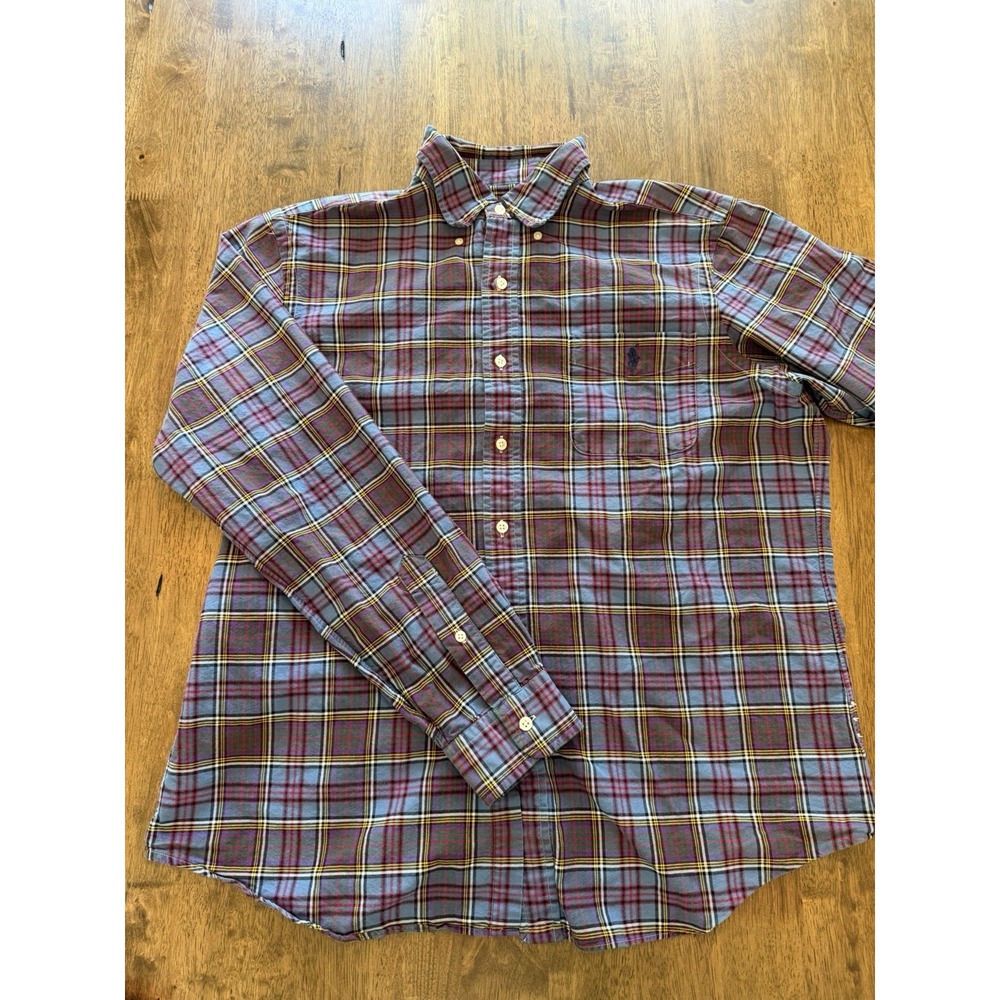 Ralph Lauren Men's L Plaid Woven Cotton Button-Down Long Sleeve Shirt Logo